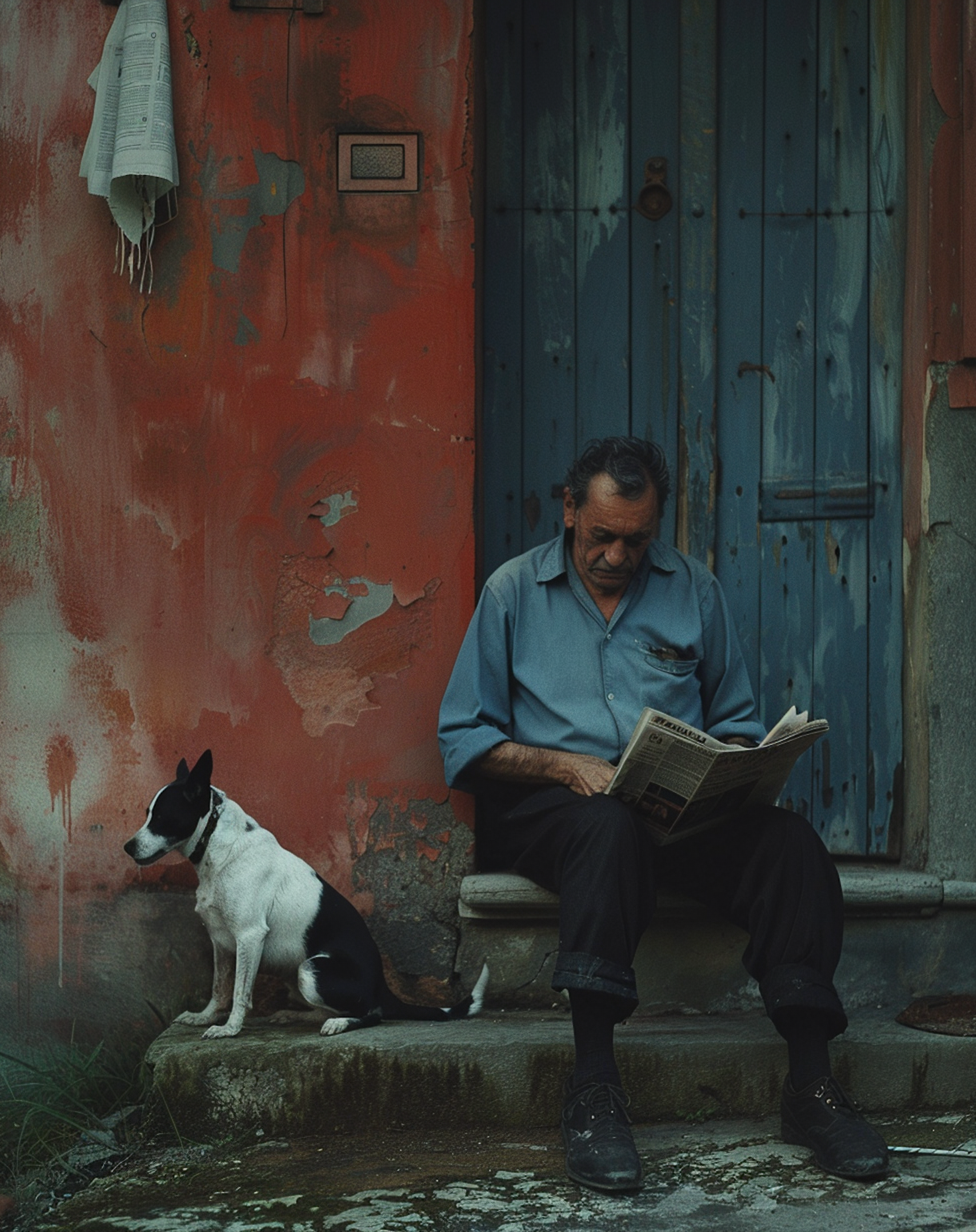 Man and Dog by Colorful Doors