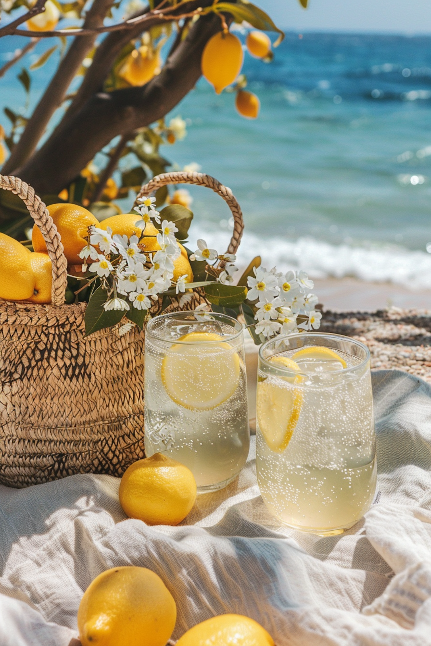 Serene Beachside Picnic with Lemonade