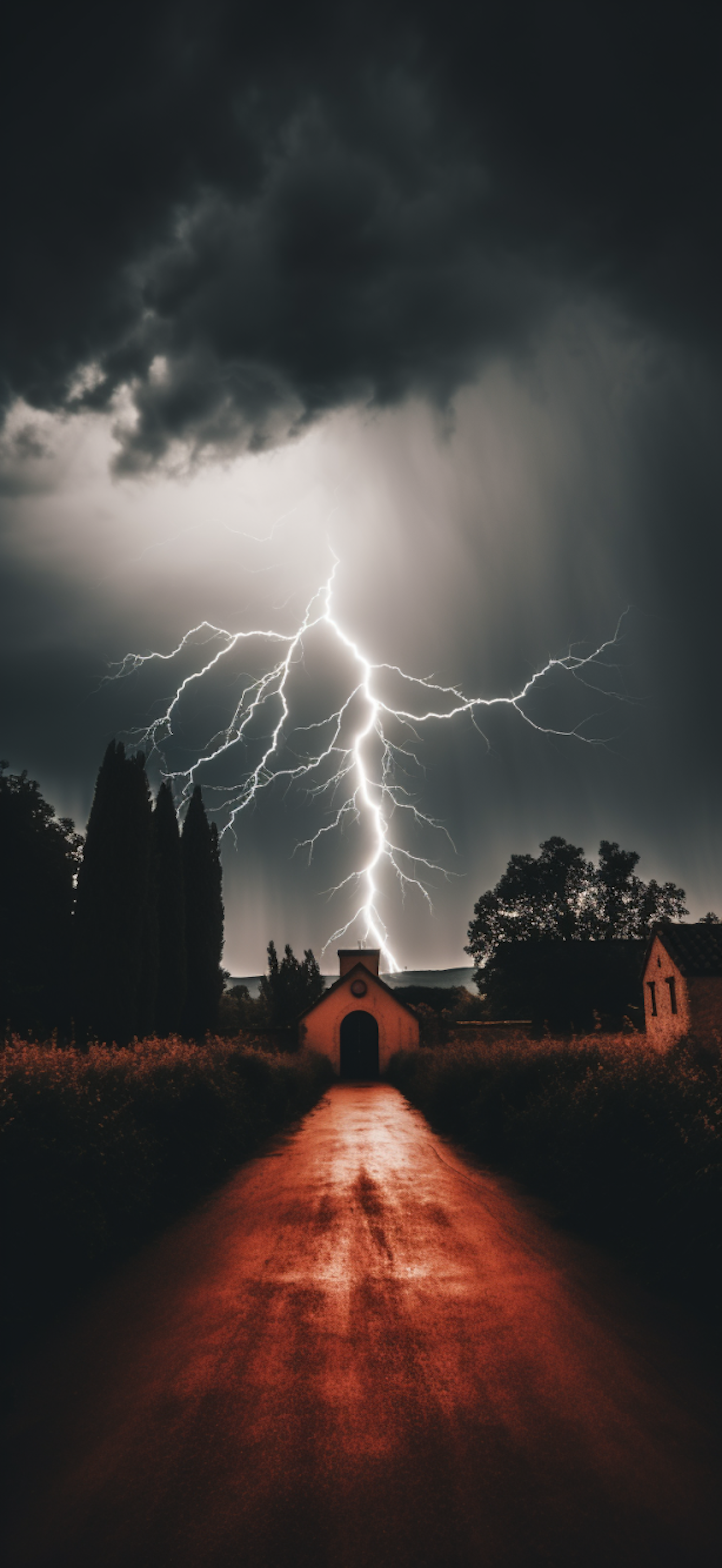 Chapel Silhouette Under Thunderous Skies