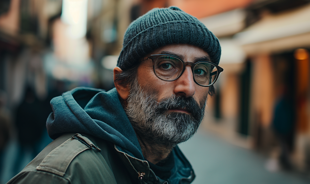 Contemplative Middle-Aged Man in City