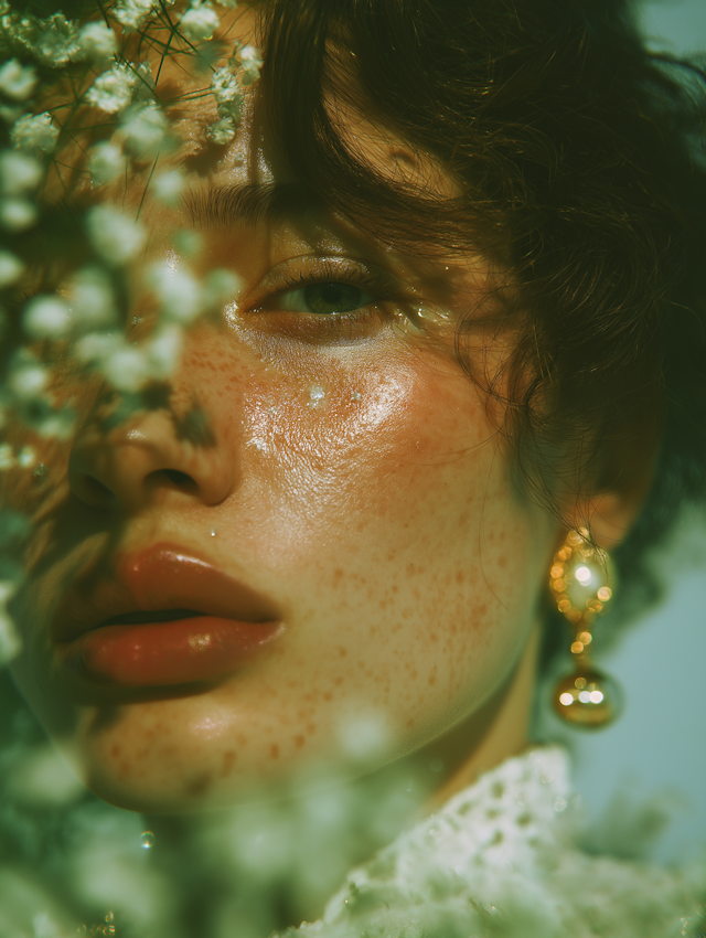 Freckled Portrait with Flowers