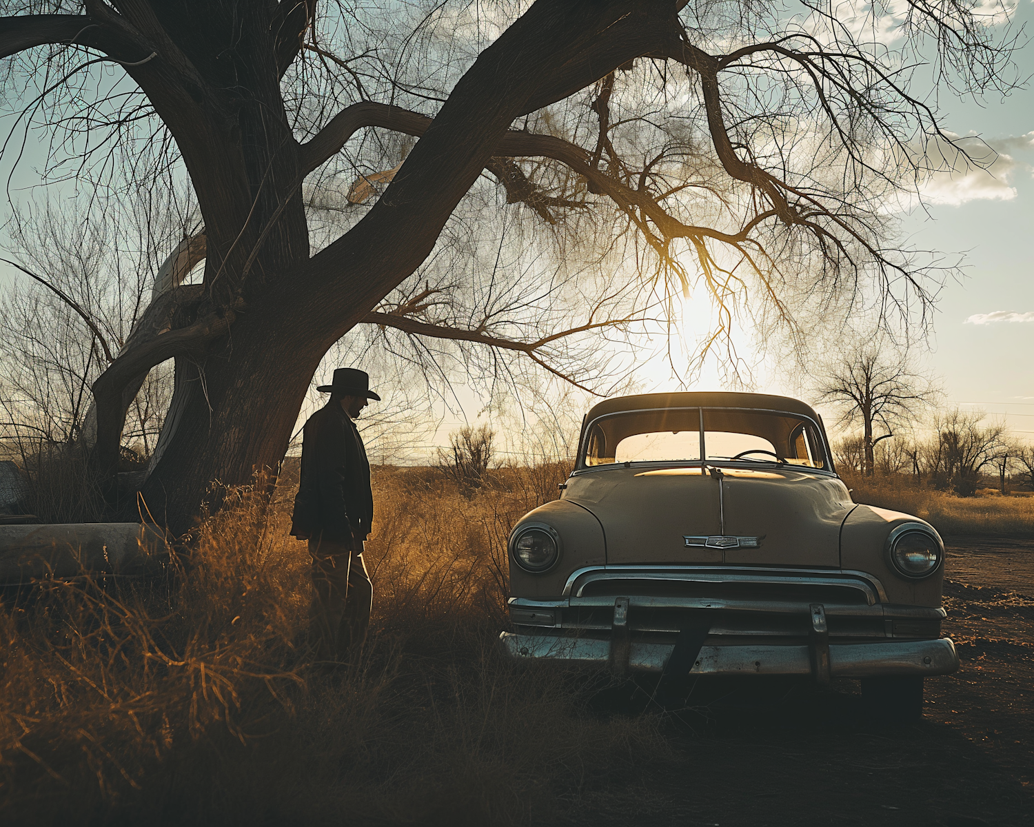 Golden Hour Contemplation with Vintage Chevrolet