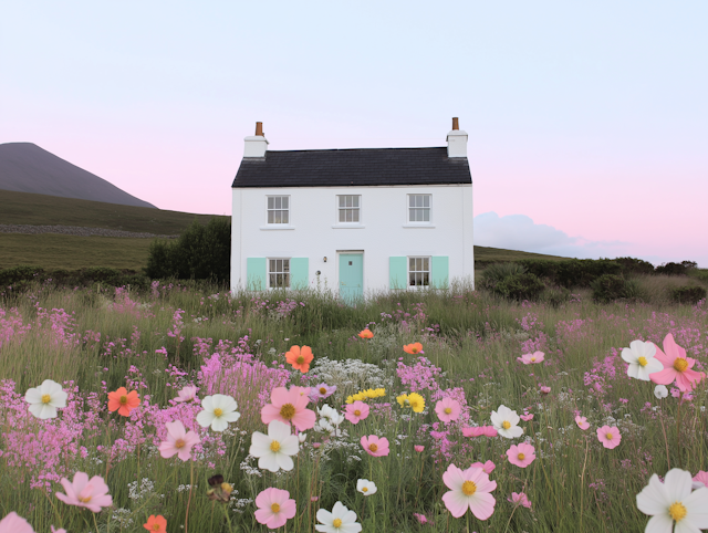 Charming White House with Pastel Blue Shutters