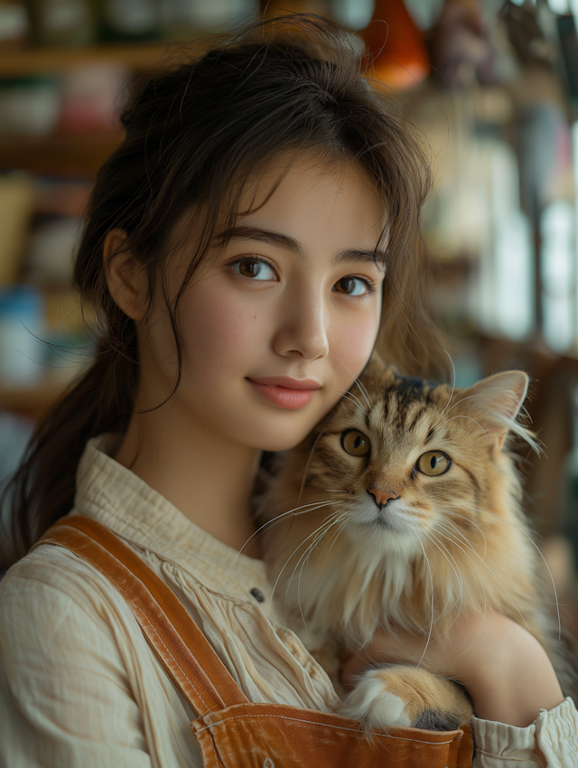 Woman with Fluffy Cat