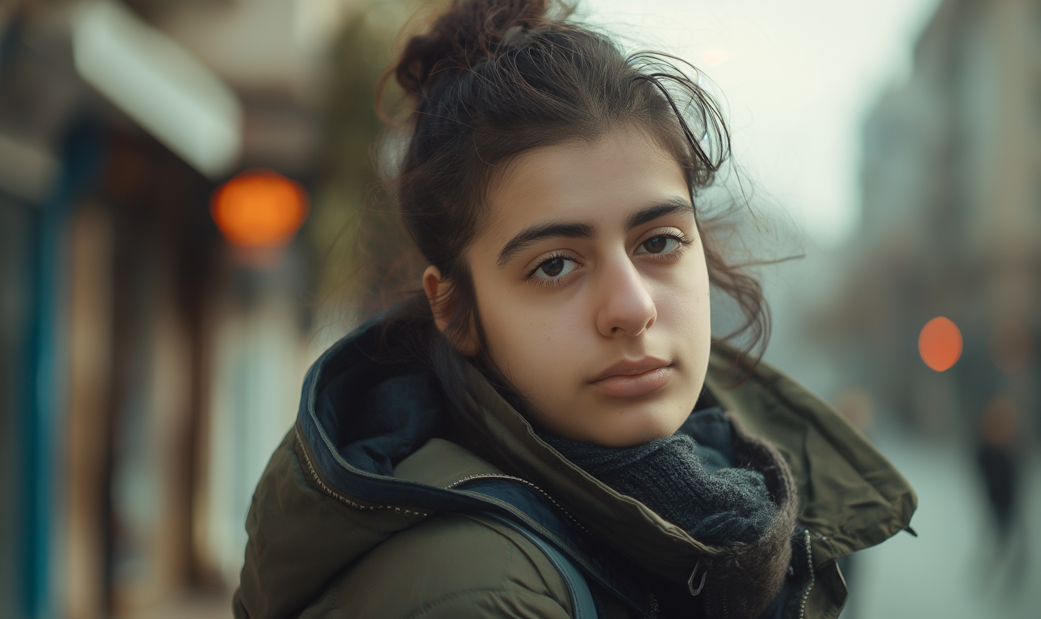 Contemplative Young Woman in Winter Attire