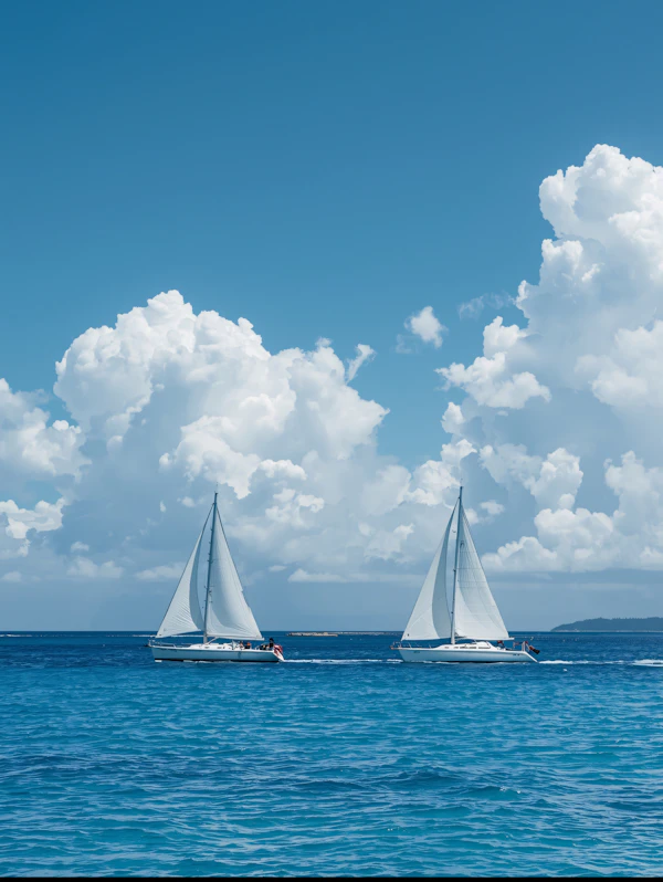 Sailboats on Blue Sea