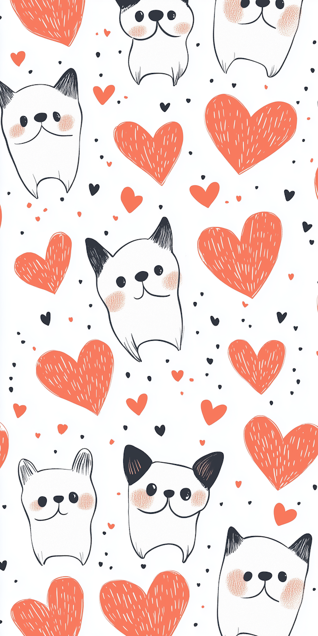 Whimsical Cat and Heart Pattern