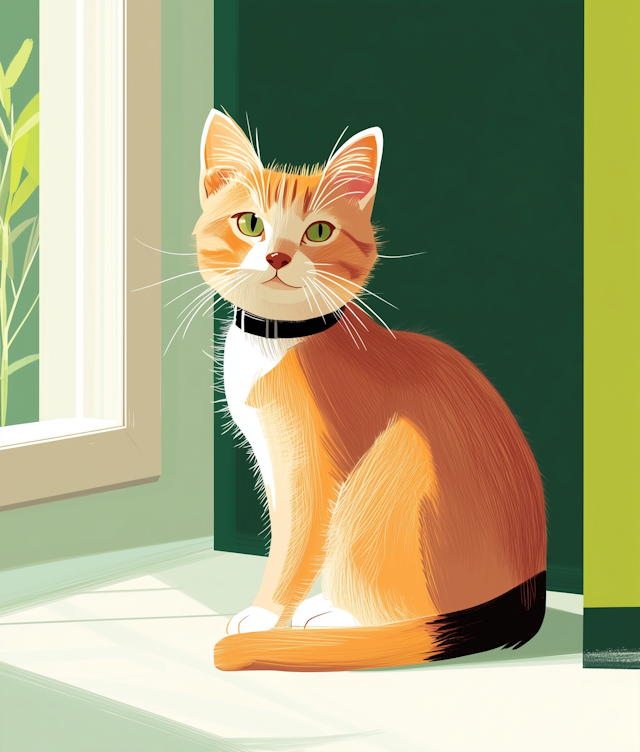 Colorful Cat Illustration by Sunny Window