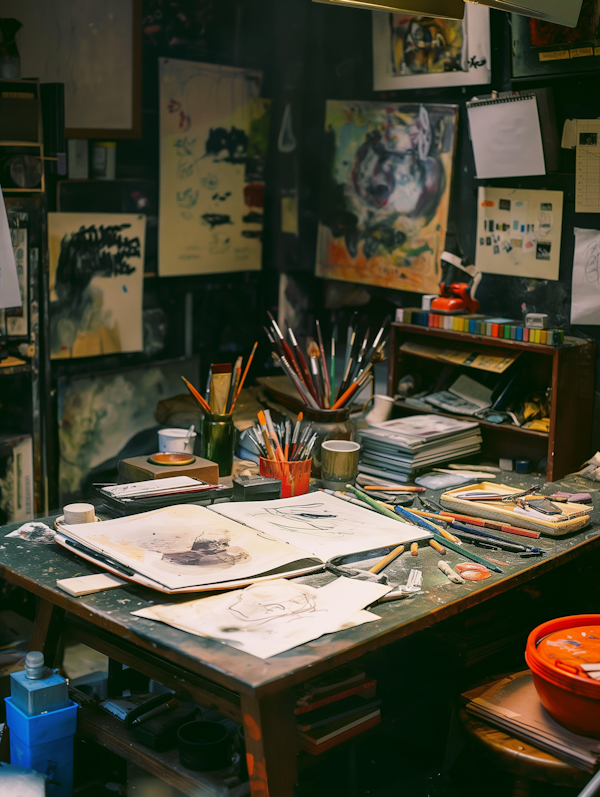 Cluttered Artist's Workstation