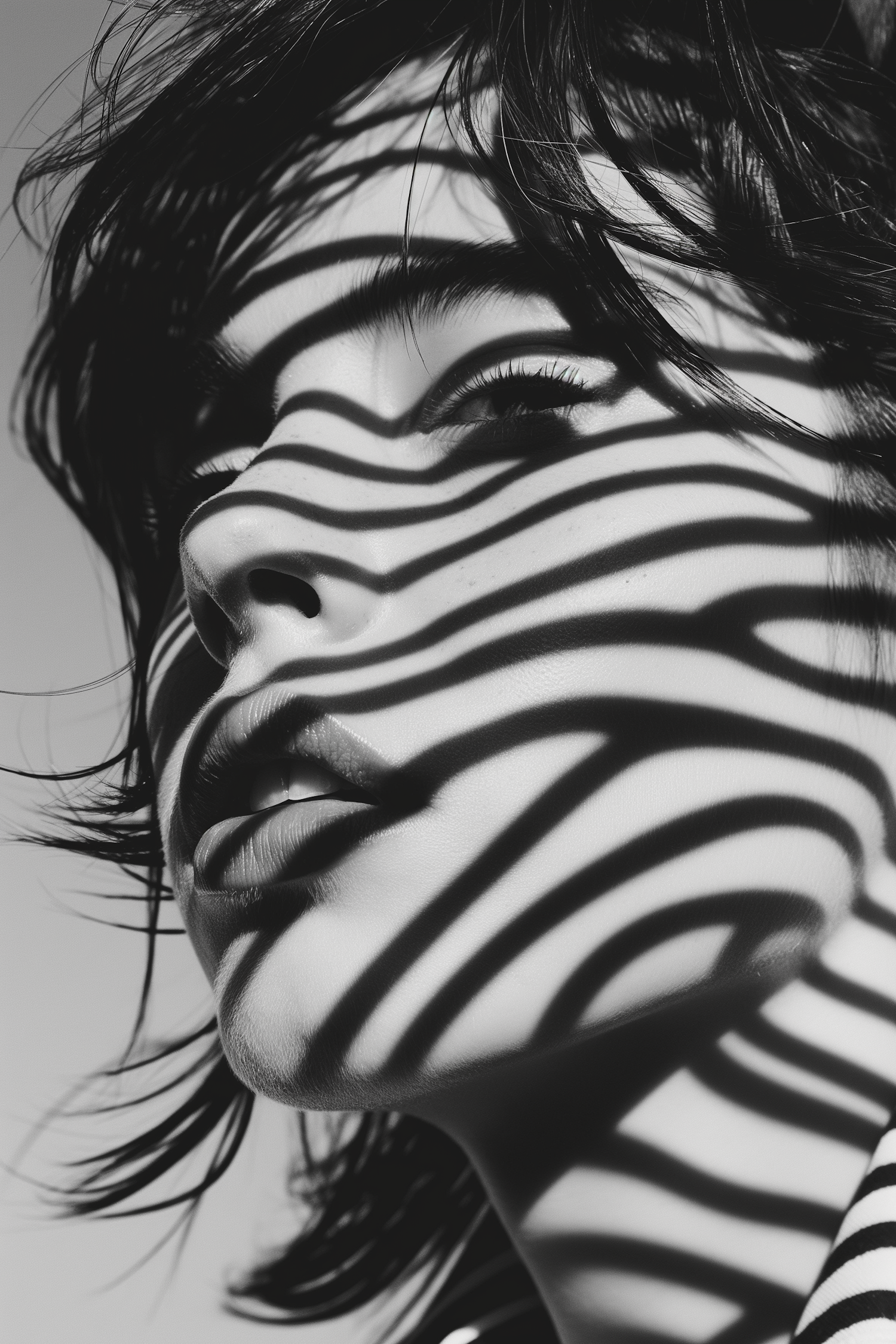 Monochrome Zebra-Striped Shadow Portrait