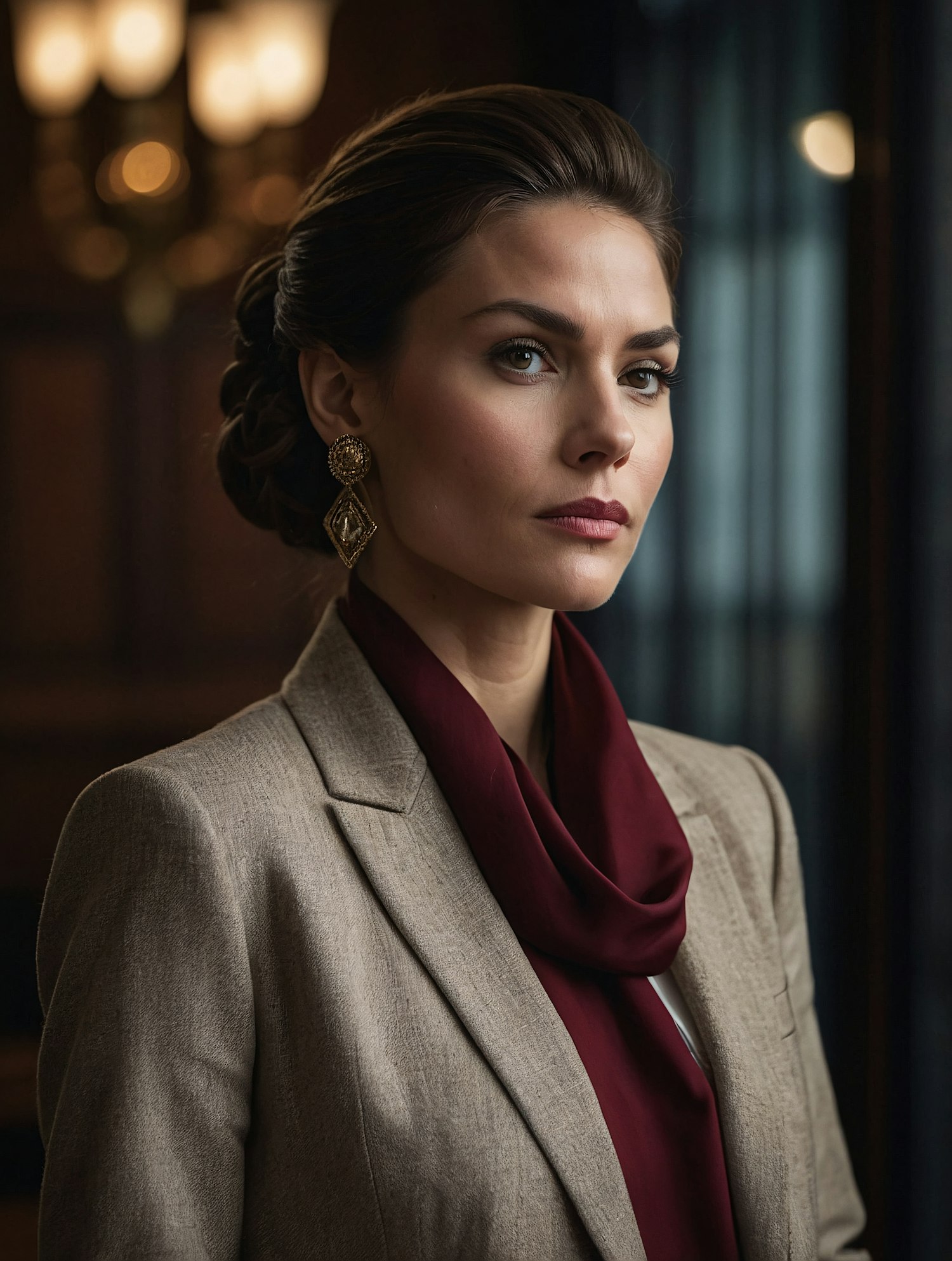 Elegant Woman in Blazer and Scarf