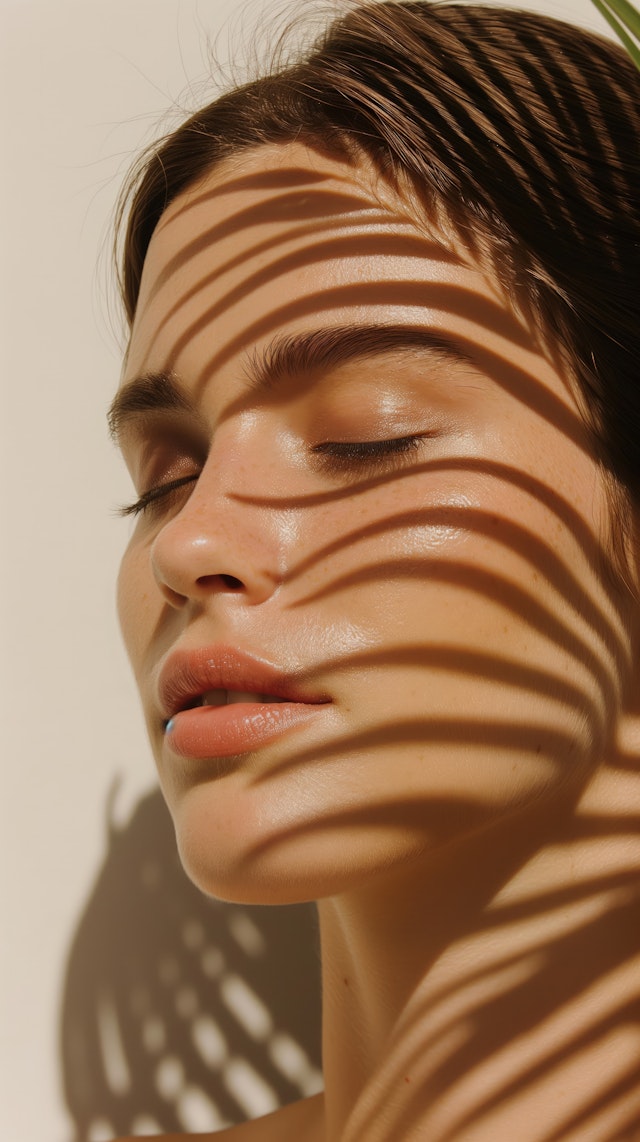 Serene Woman with Shadow Patterns