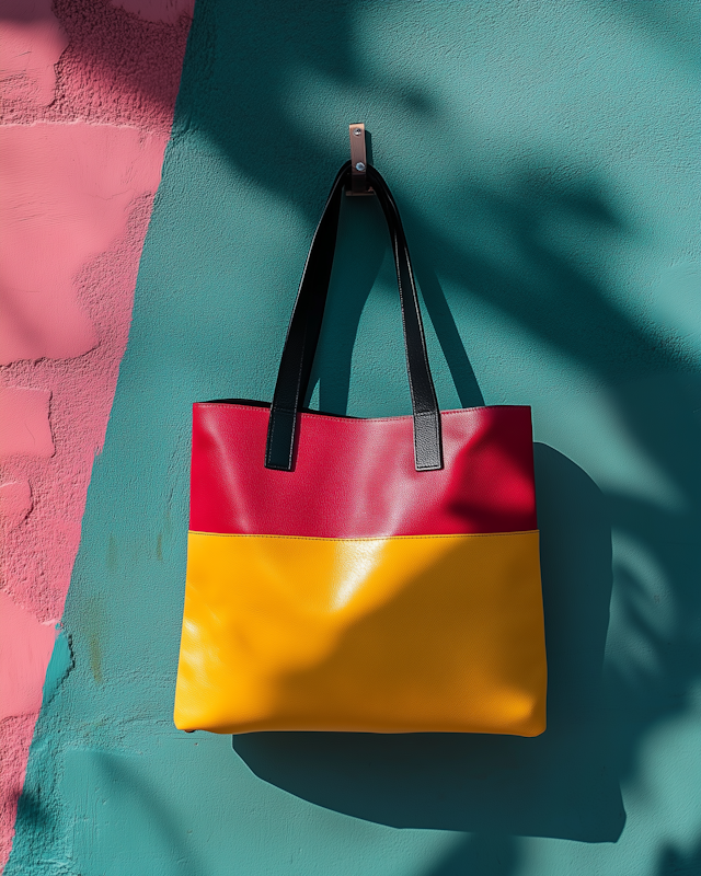 Color Block Tote Bag on Teal Wall