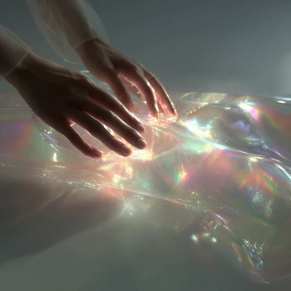 Hands and Iridescent Surface
