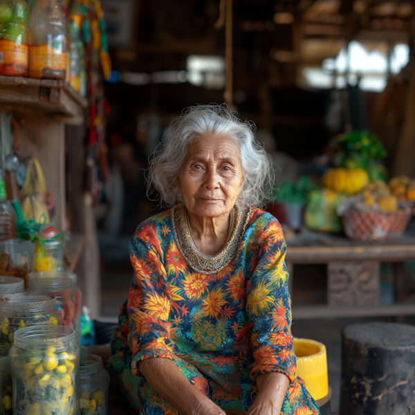 Elderly Woman in a Rustic Market