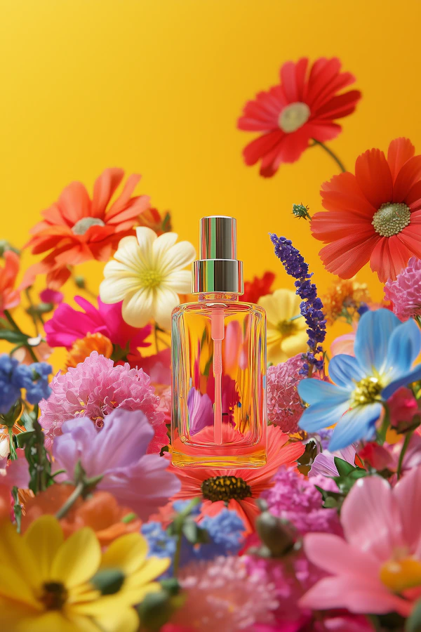 Perfume Bottle & Flowers