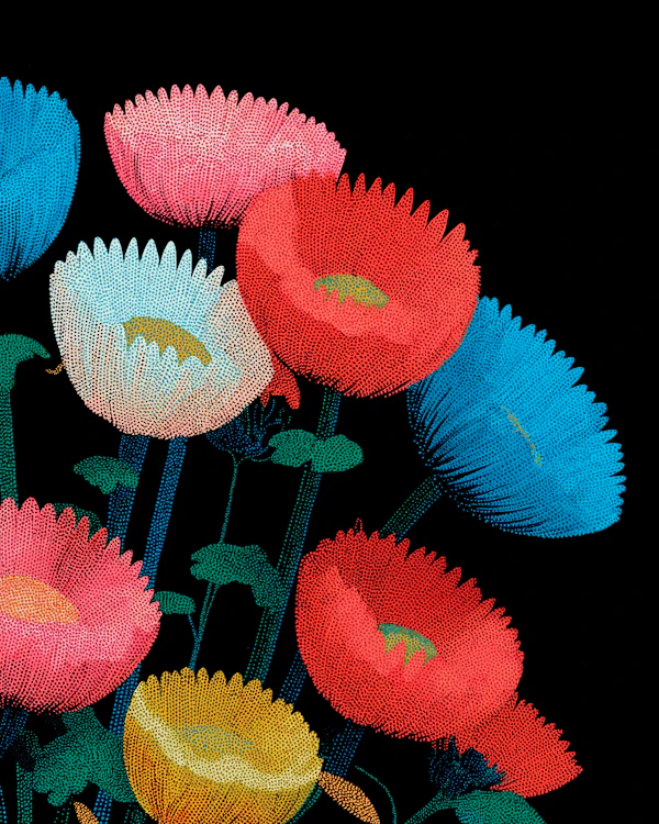 Pointillism Flowers Art