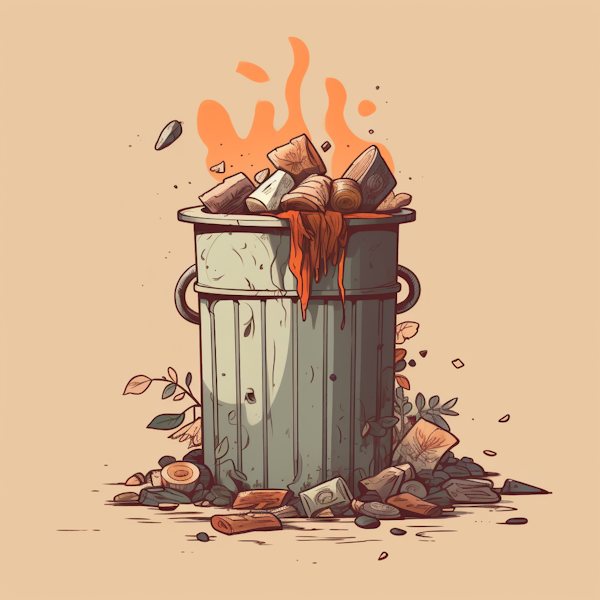 Burning Trash Can with Debris