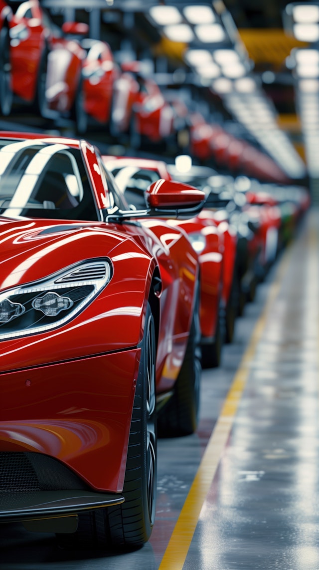 Sleek Red Sports Cars in Showroom