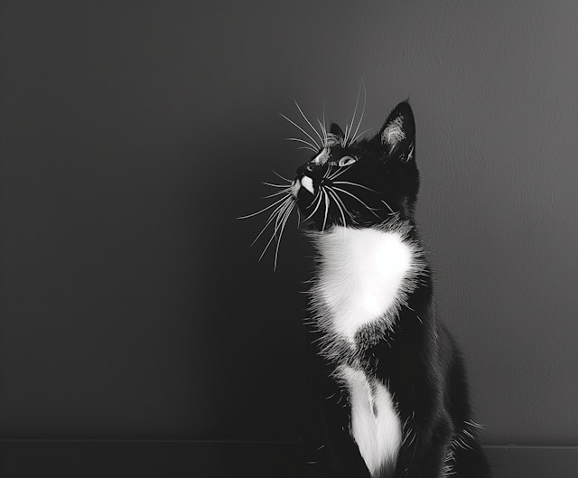 Attentive Black and White Cat