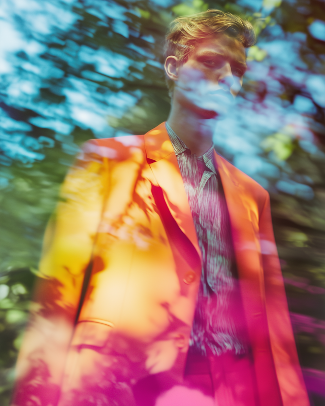 Vibrant Orange Suit in Surreal Background