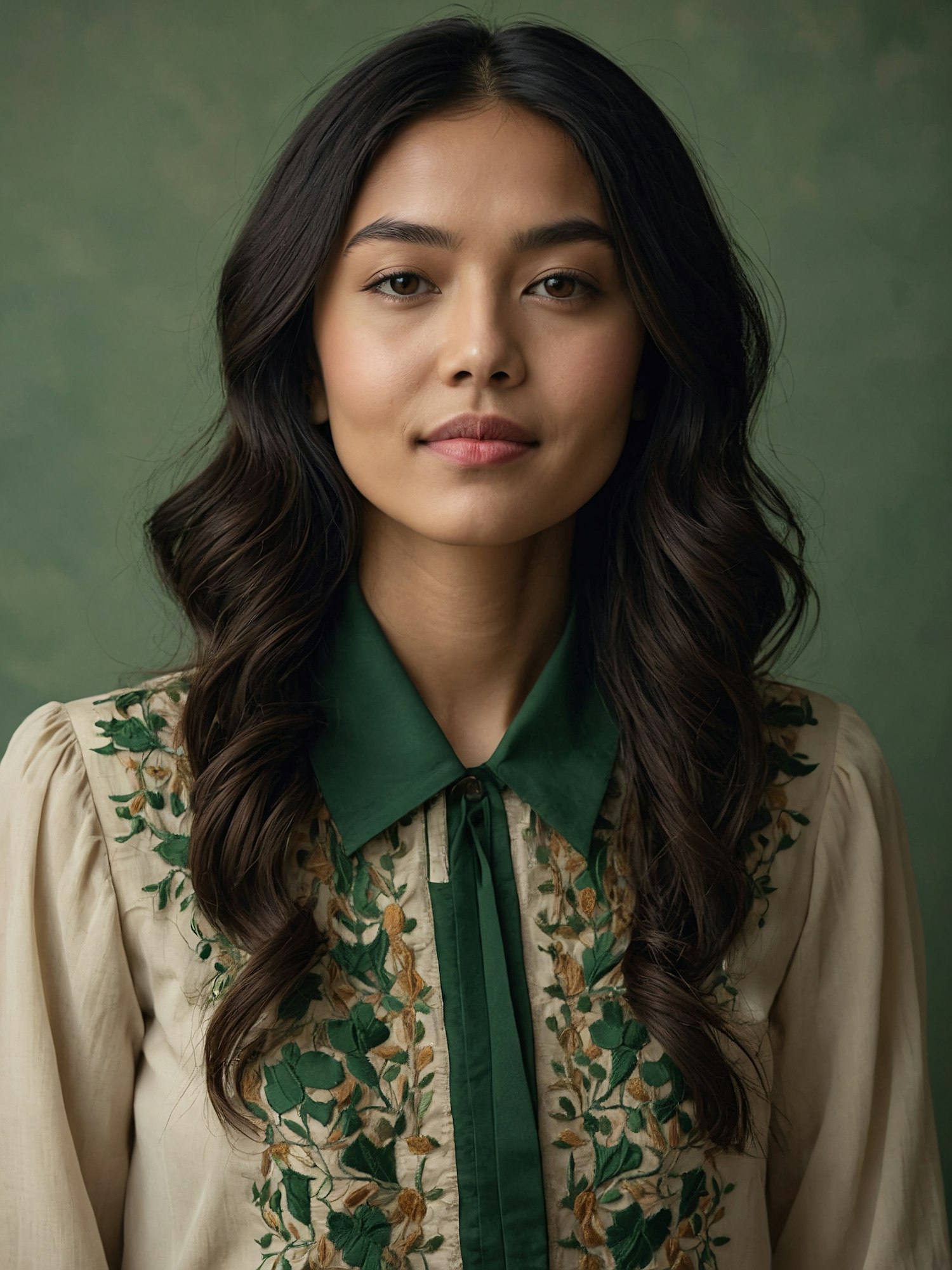 Portrait of a Woman with Floral Embroidery