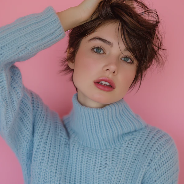 Serene Woman in Blue Turtleneck