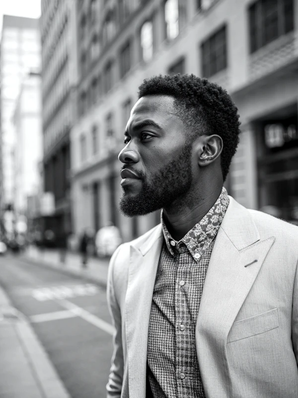 Contemplative Man in Urban Setting