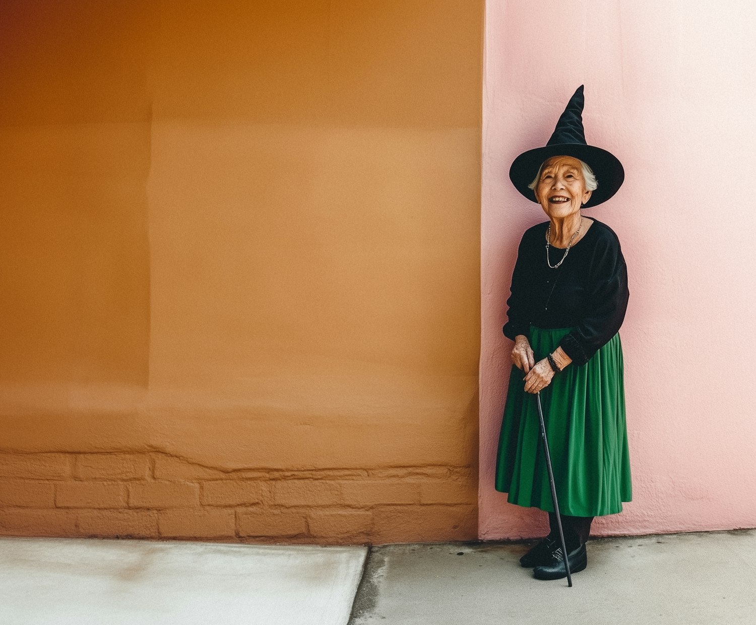 Elderly Woman in Whimsical Halloween Costume