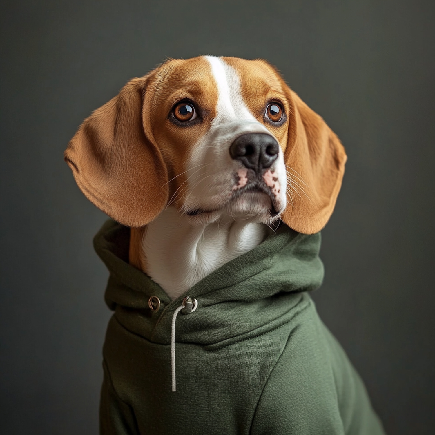 Beagle in Green Hoodie