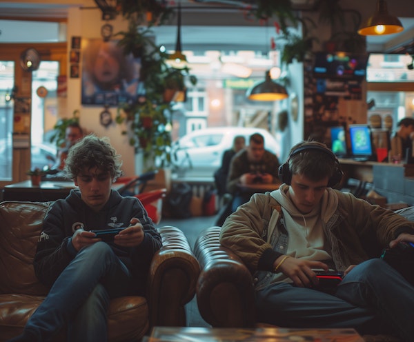 Gaming Break in a City Café