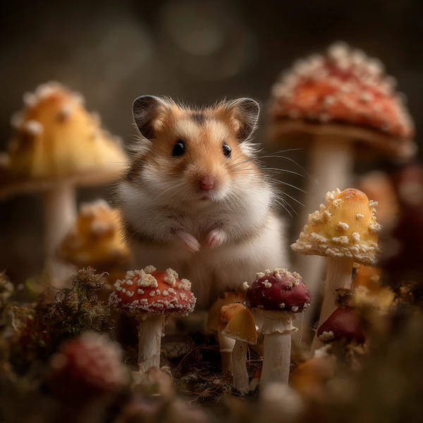 Hamster and Mushrooms
