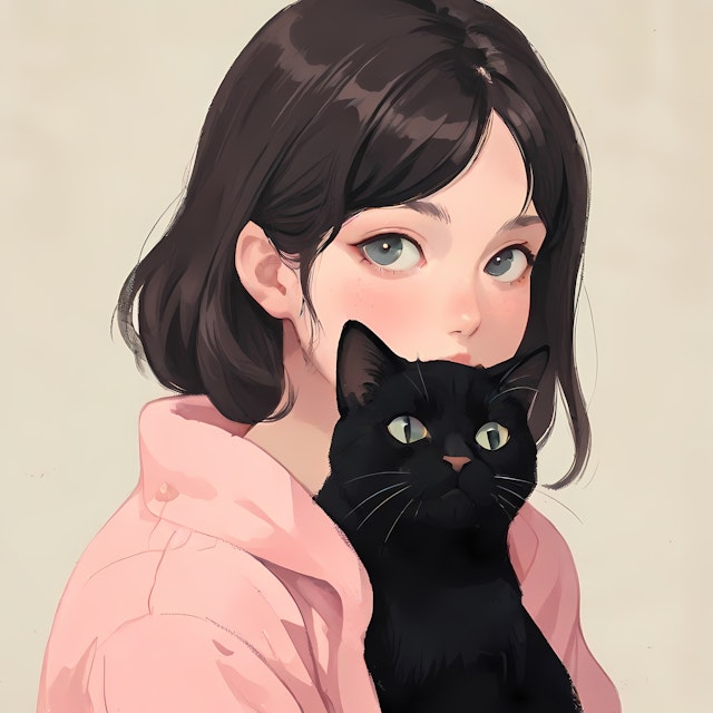 Woman with Black Cat