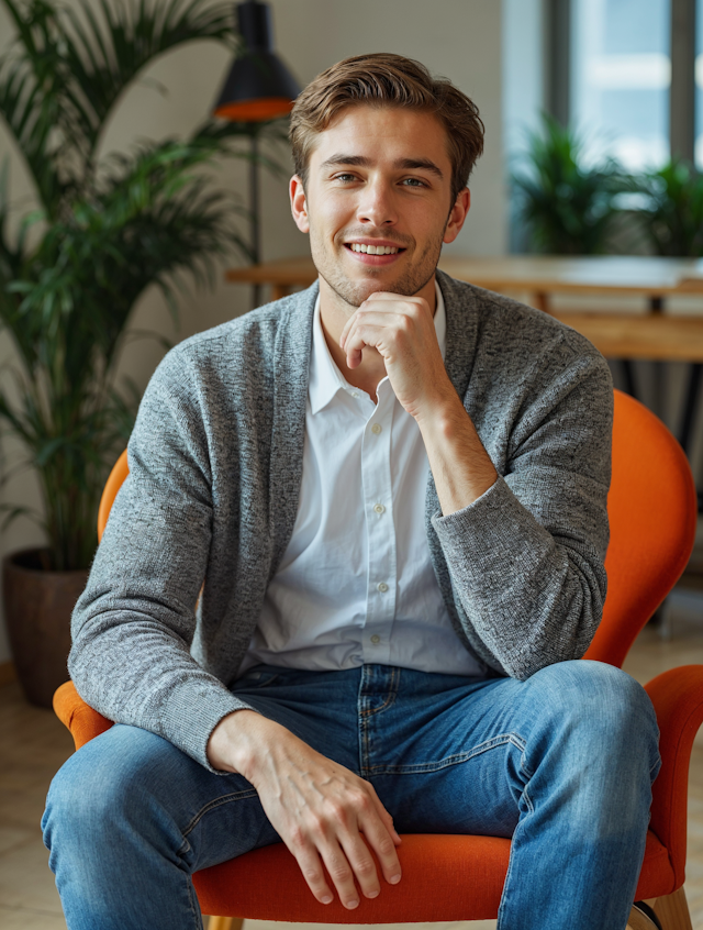 Young Man in Orange Chair