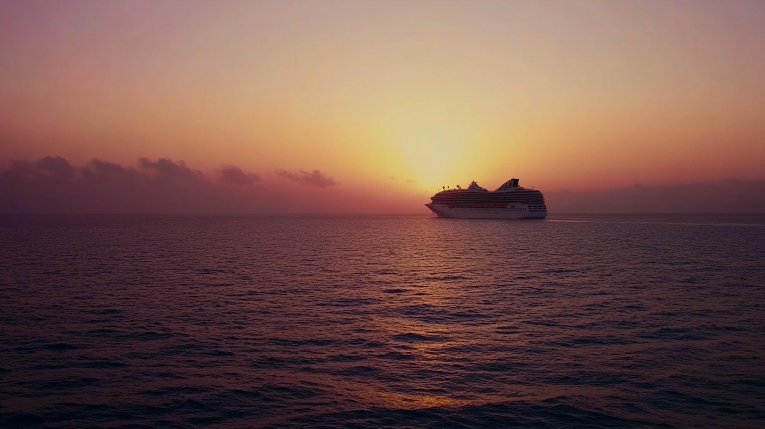 Serene Ocean Sunset with Cruise Ship