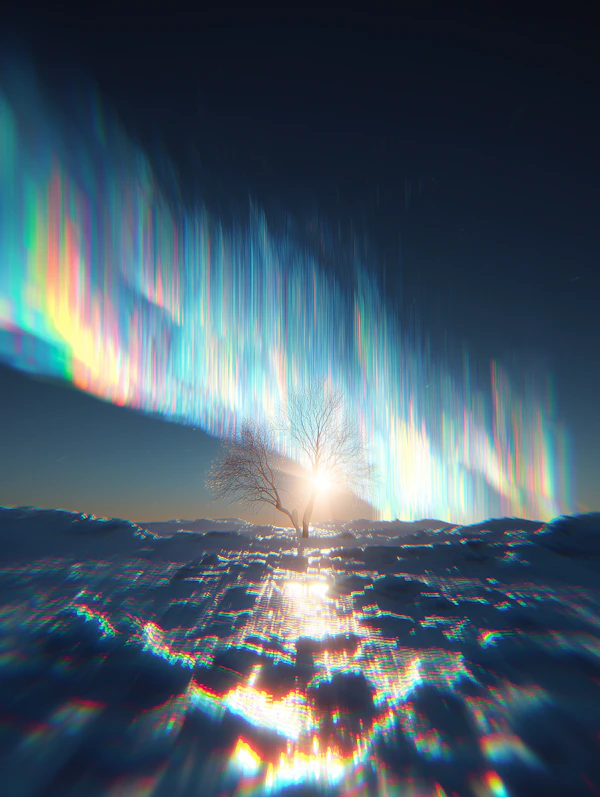 Aurora Over Snowy Tree