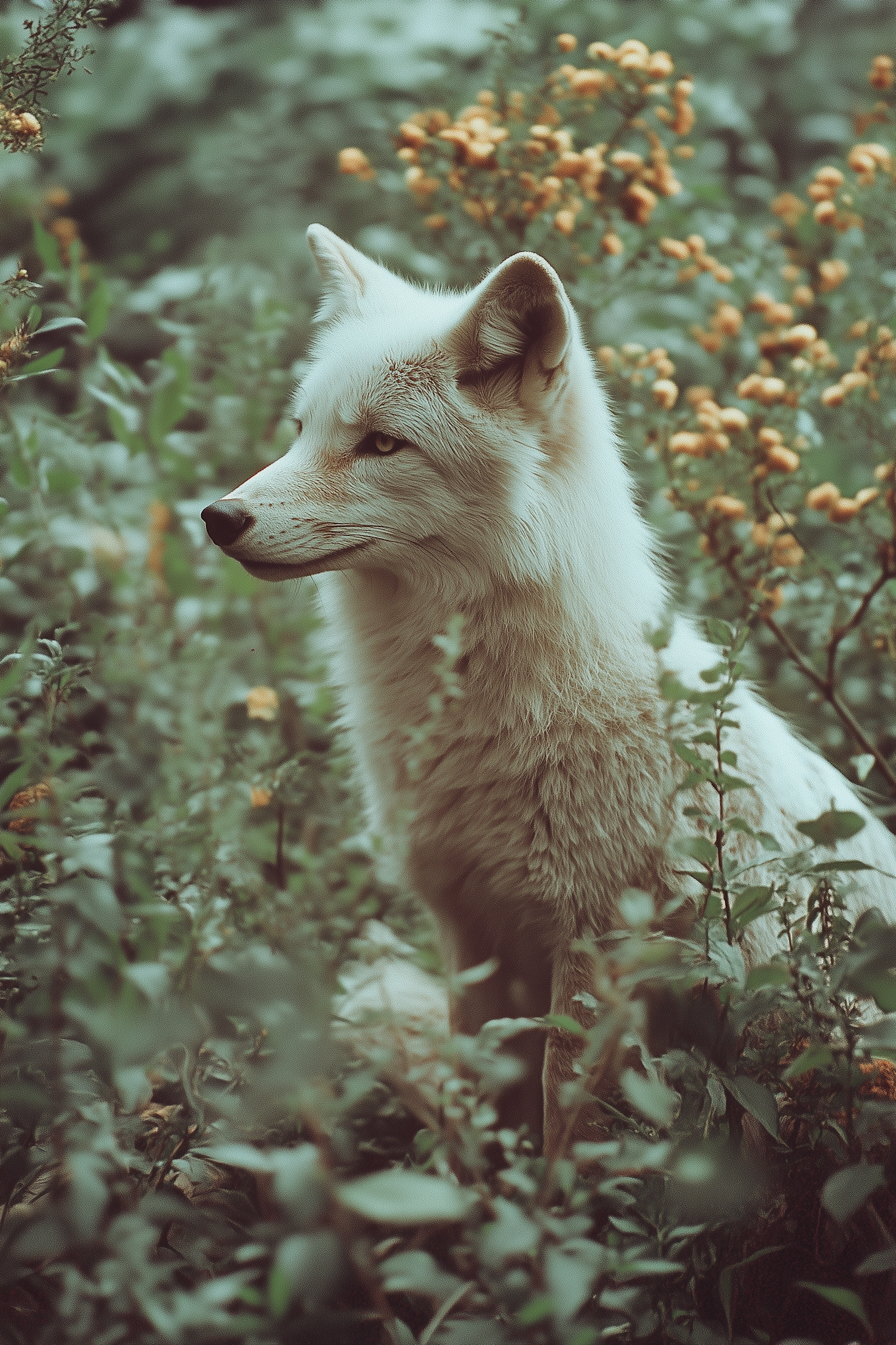 White Fox in Lush Greenery