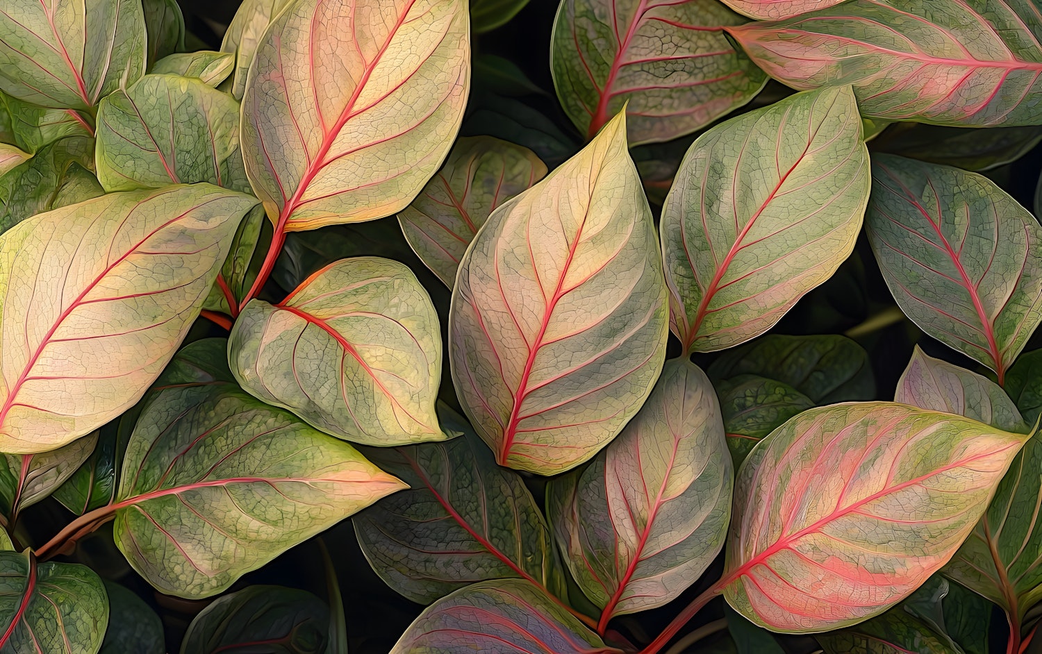 Close-up of Leaves with Red Veins