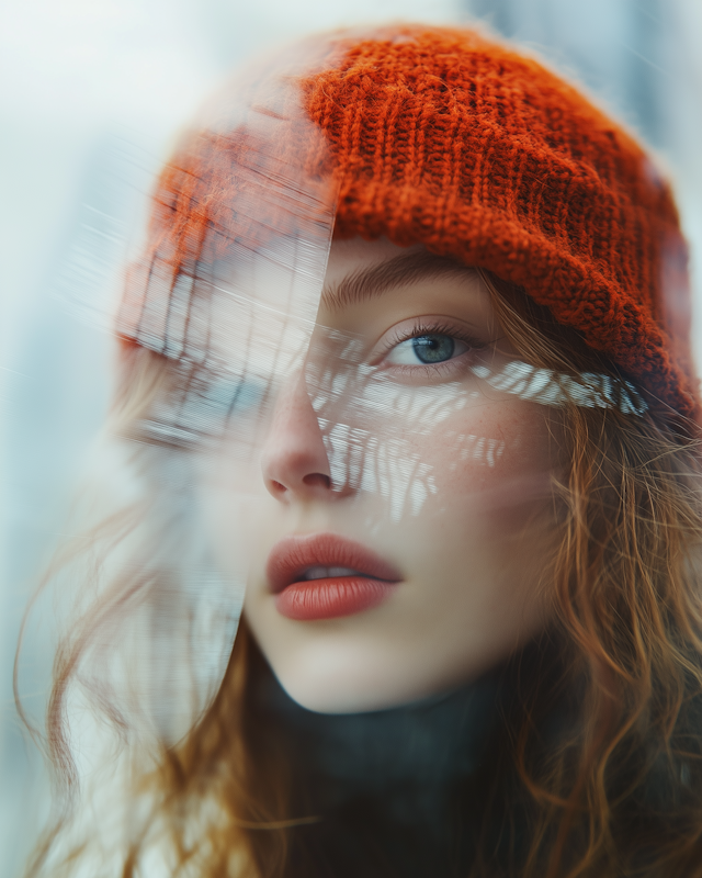 Contemplative Portrait with Red Knit Hat