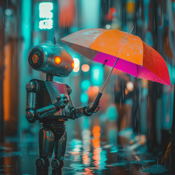 Futuristic Robot in Rain