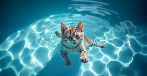 Cat Swimming in Clear Blue Water