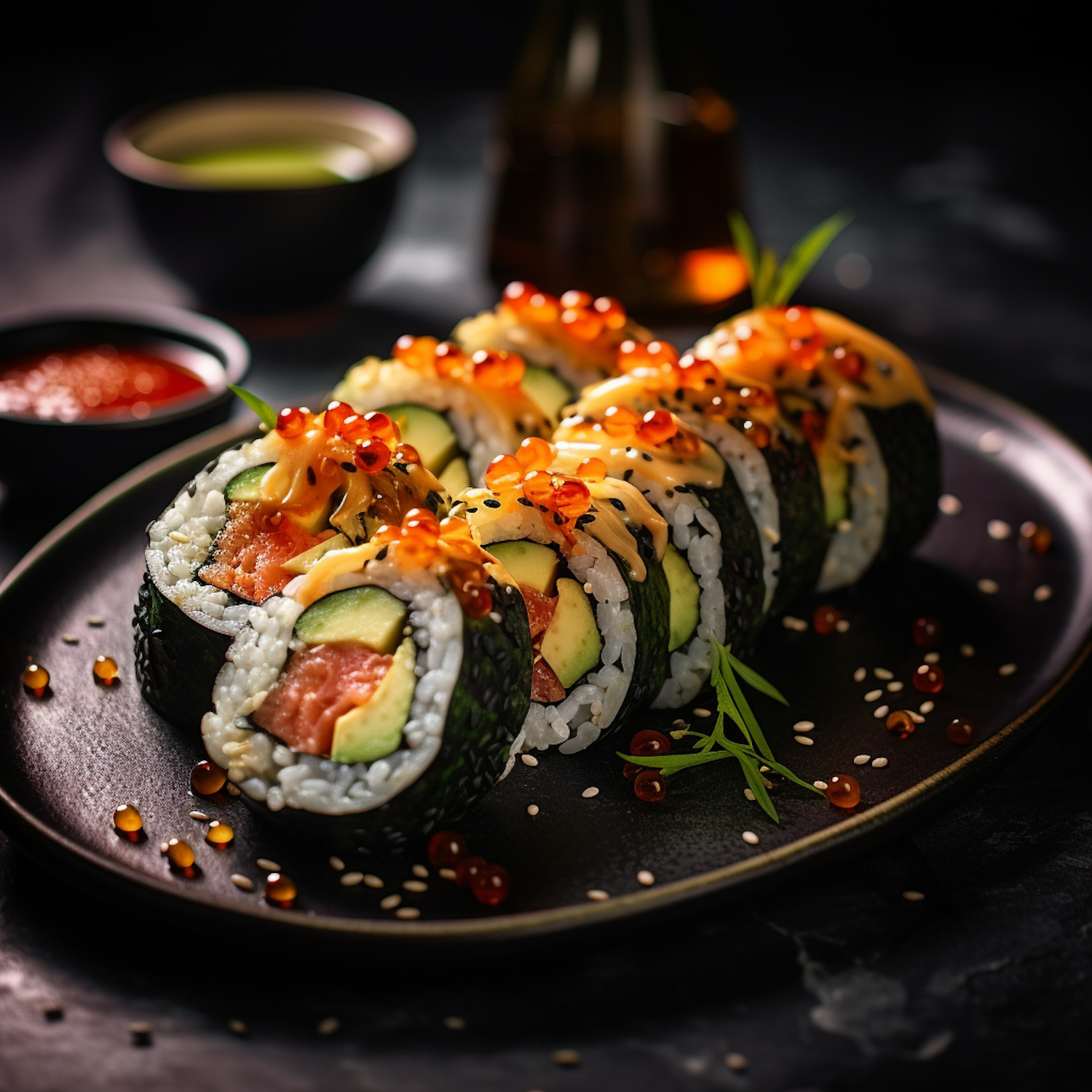 Elegant Fusion Sushi Roll with Sparkling Roe