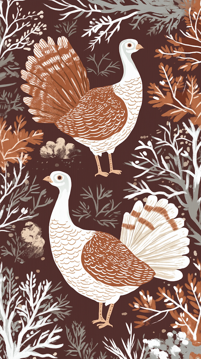 Stylized Turkeys with Abstract Foliage