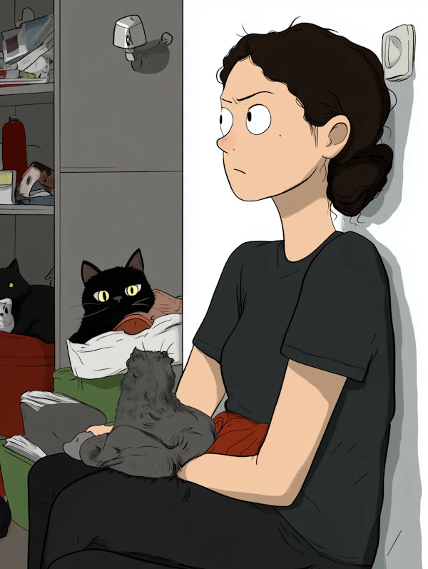 Contemplative Moment with Cats