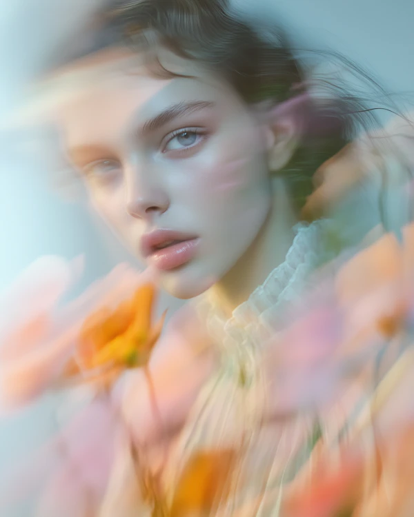 Ethereal Portrait with Floral Elements