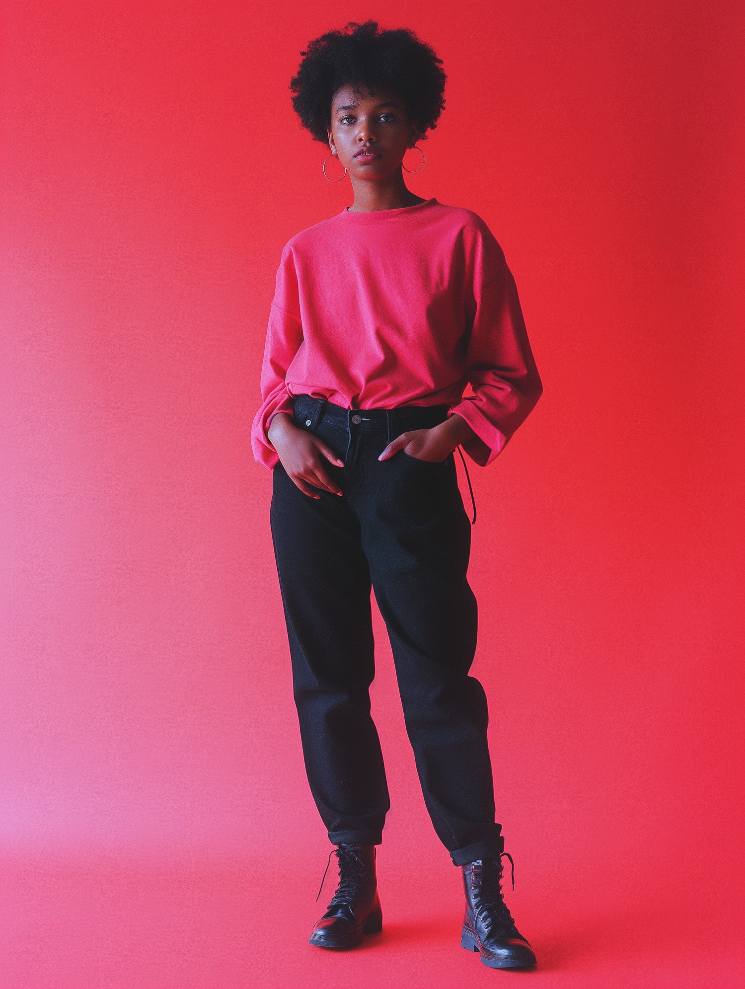 Confident Woman against Red Backdrop