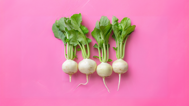 Fresh White Turnips on Pink