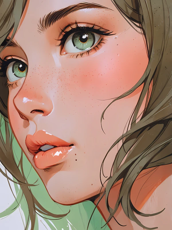 Close-up Illustration of a Young Woman's Face