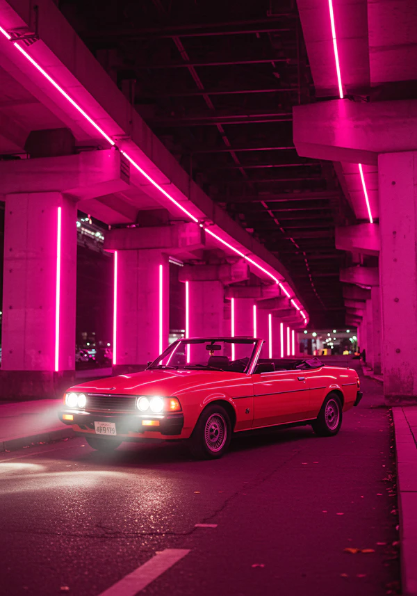 Red Convertible at Night