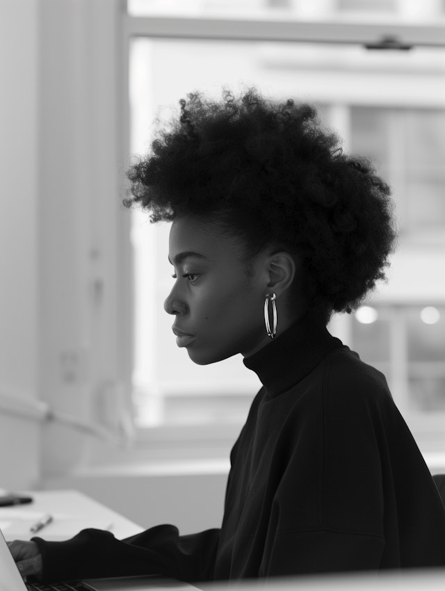 Contemplative Woman with Afro